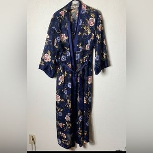 Vintage LA Intimates Kimono Robe Blue and Pink Floral longX-large